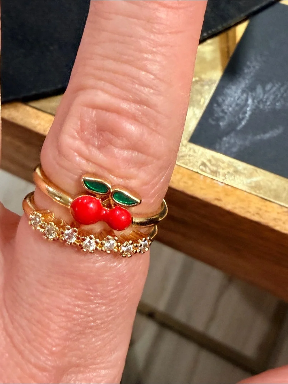Gold Filled Cherry Pavé Double Band Ring – Kawaii Dainty Fashion Jewelry
